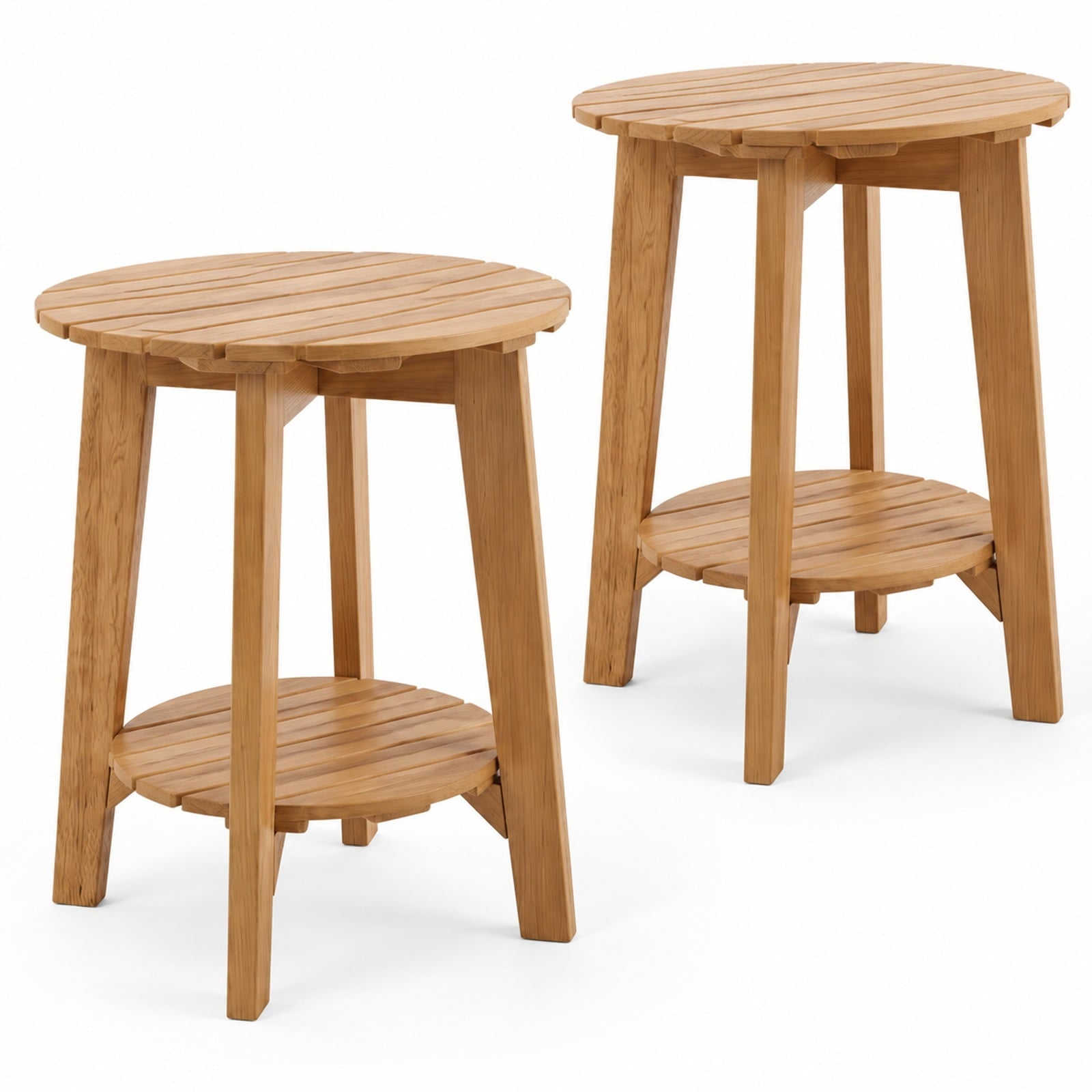 Fenbeli Set of 2 Eucalyptus Wood Side Table 2-Tier with Slatted Tabletop and Storage Shelf for Outdoor, 165 lbs Capacity, Eucalyptus Wood Frame