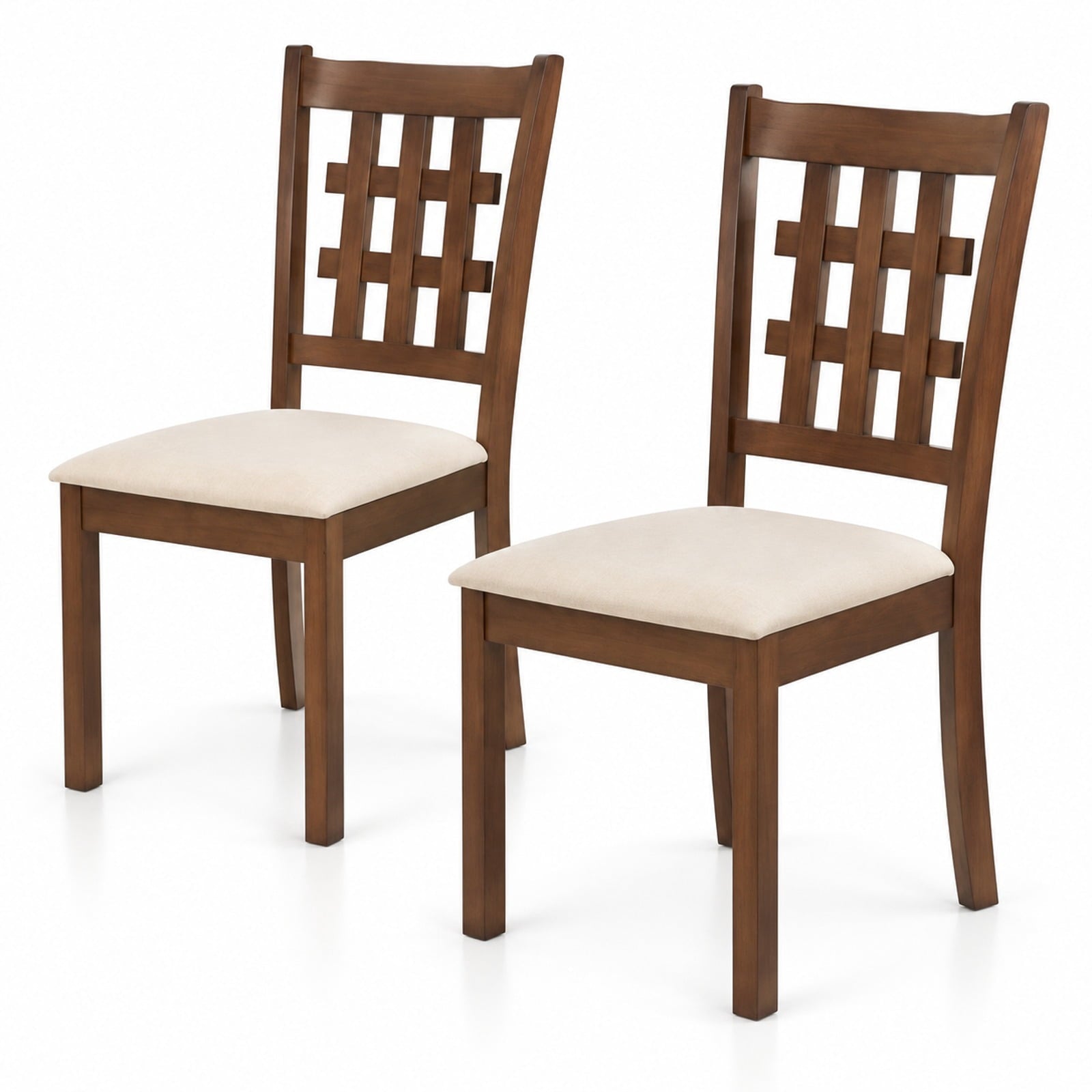 Fenbeli Set of 2 Wood Kitchen Chairs with Faux Leather Upholstered Seat, 265 lbs Capacity, Rubber Wood MDF Polyester Sponge Frame, Coffee