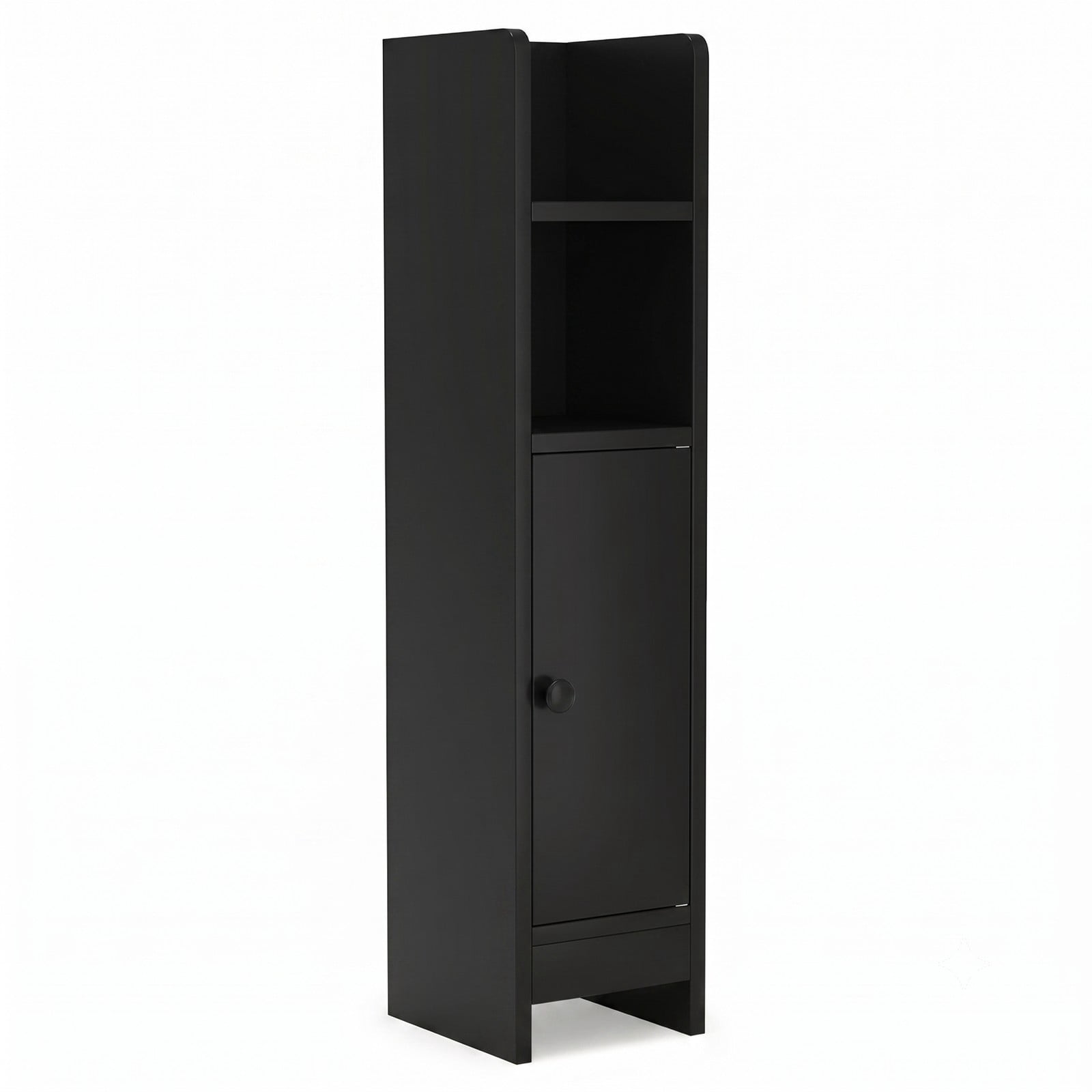 Fenbeli Slim Bathroom Corner Storage Cabinet, Freestanding Floor Cabinet with Door, Adjustable 3-Tier Shelf and Anti-Tipping Kit for Bathroom Laundry Room, Black