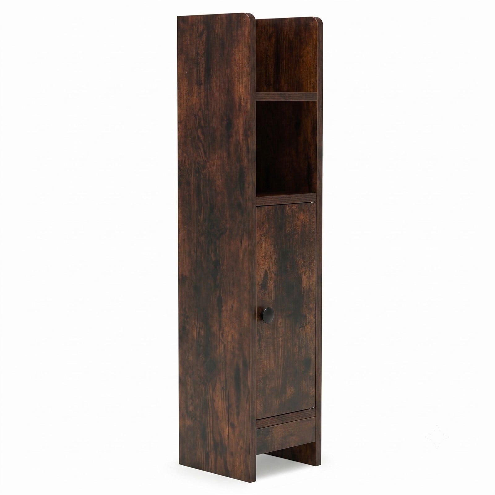 Fenbeli Slim Bathroom Corner Storage Cabinet, Freestanding Floor Cabinet with Door and Adjustable 3-Tier Shelf, Anti-Tipping Space-Saving Organizer for, Rustic Brown