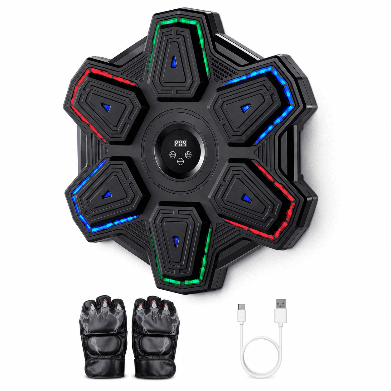 Fenbeli Smart Boxing Trainer Wall-Mounted Punching Pad with LED Lights Music and 8 Rhythm Modes 3 Mounting Options for Home Reaction Training, Black