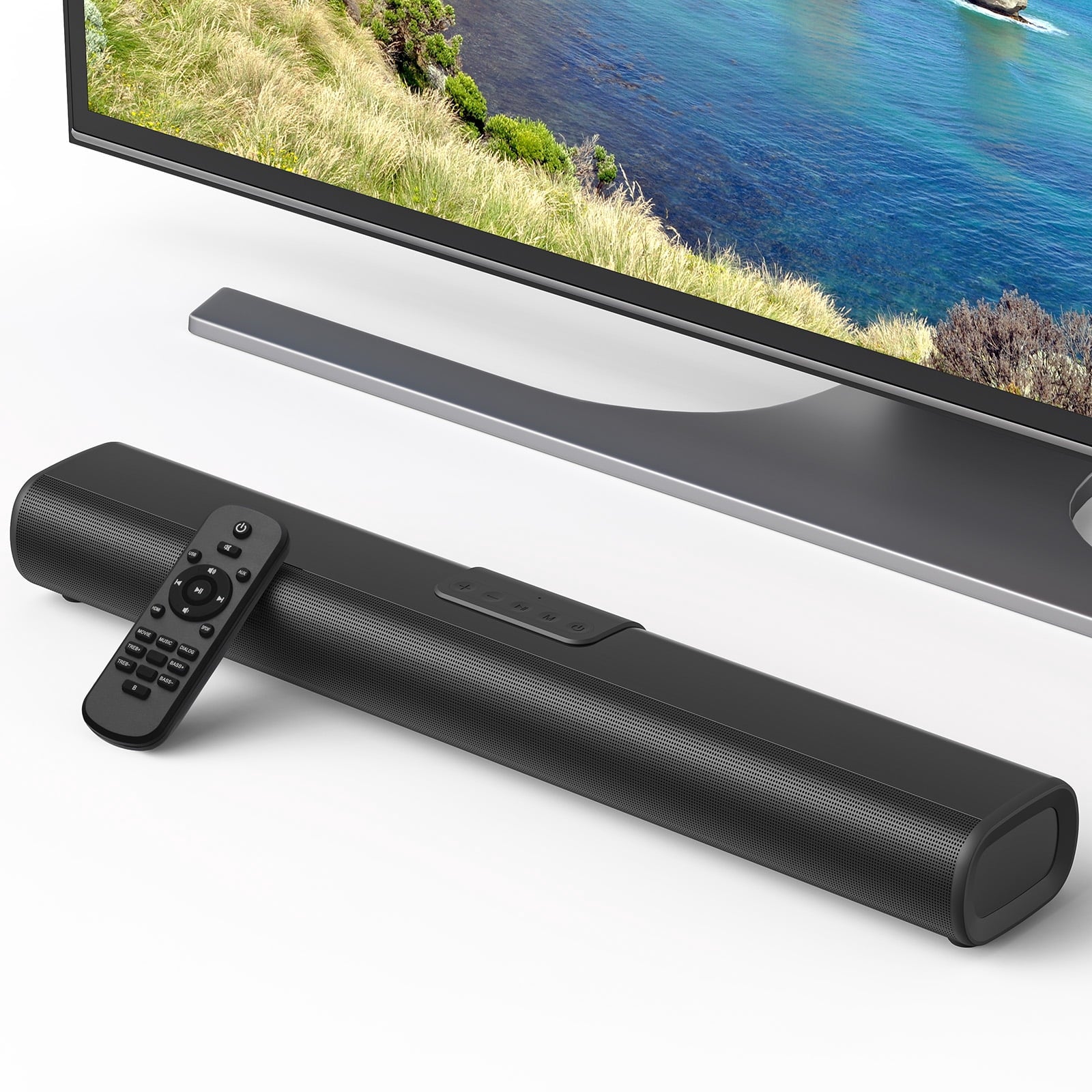 Fenbeli 50W Sound Bars for TV, 3D Surround Sound System with Built-in Subwoofer, Home TV Speakers SoundBar, Optical, RCA, USB AUX Wall Mountable, Black