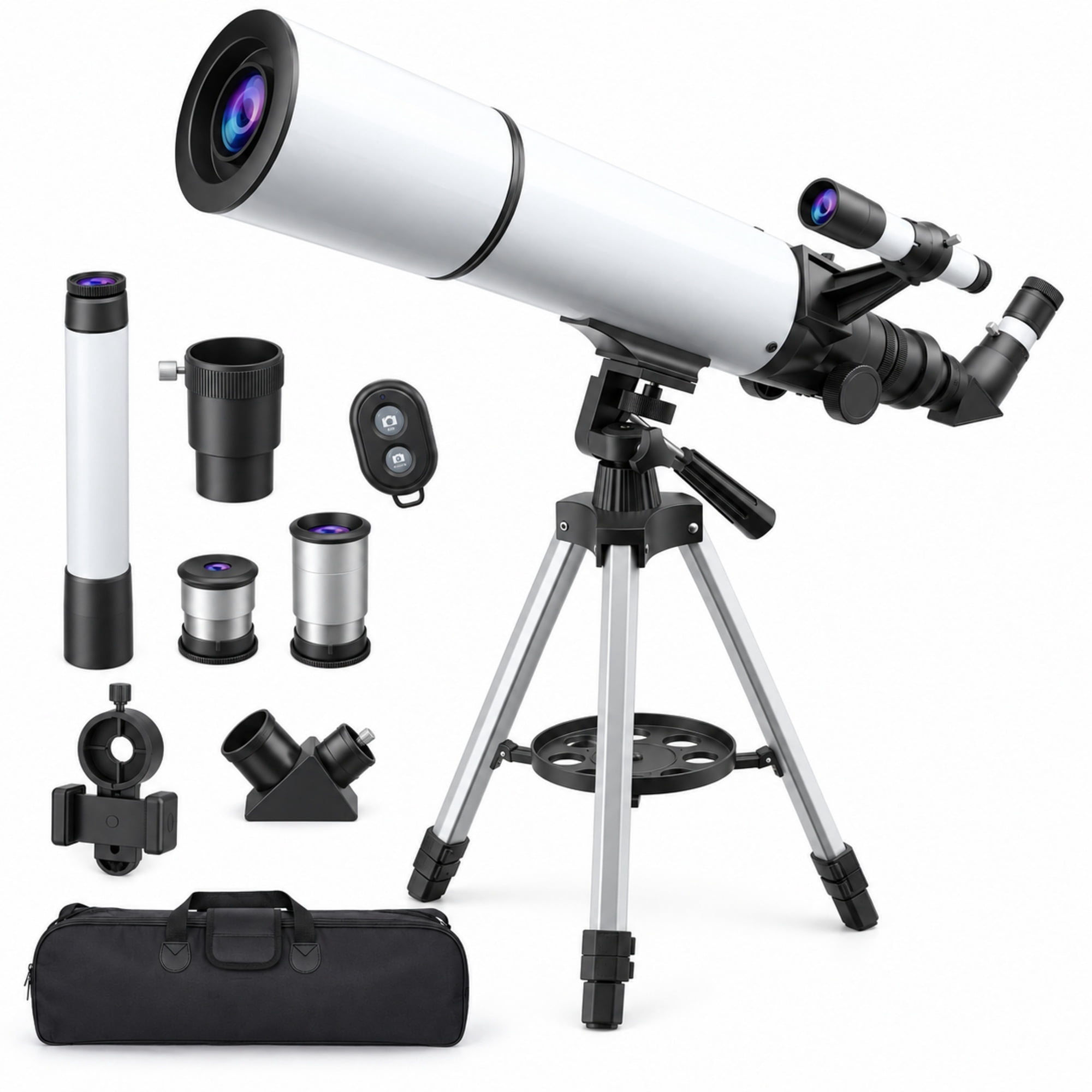 Fenbeli Telescope for Adults and Kids, 80mm Aperture 500mm Refractor Telescope for Beginners, High Powered 20x to 50x Astronomy Optics, AZ Mount Tripod, Portable for Moon, Stargazing, Birding, White