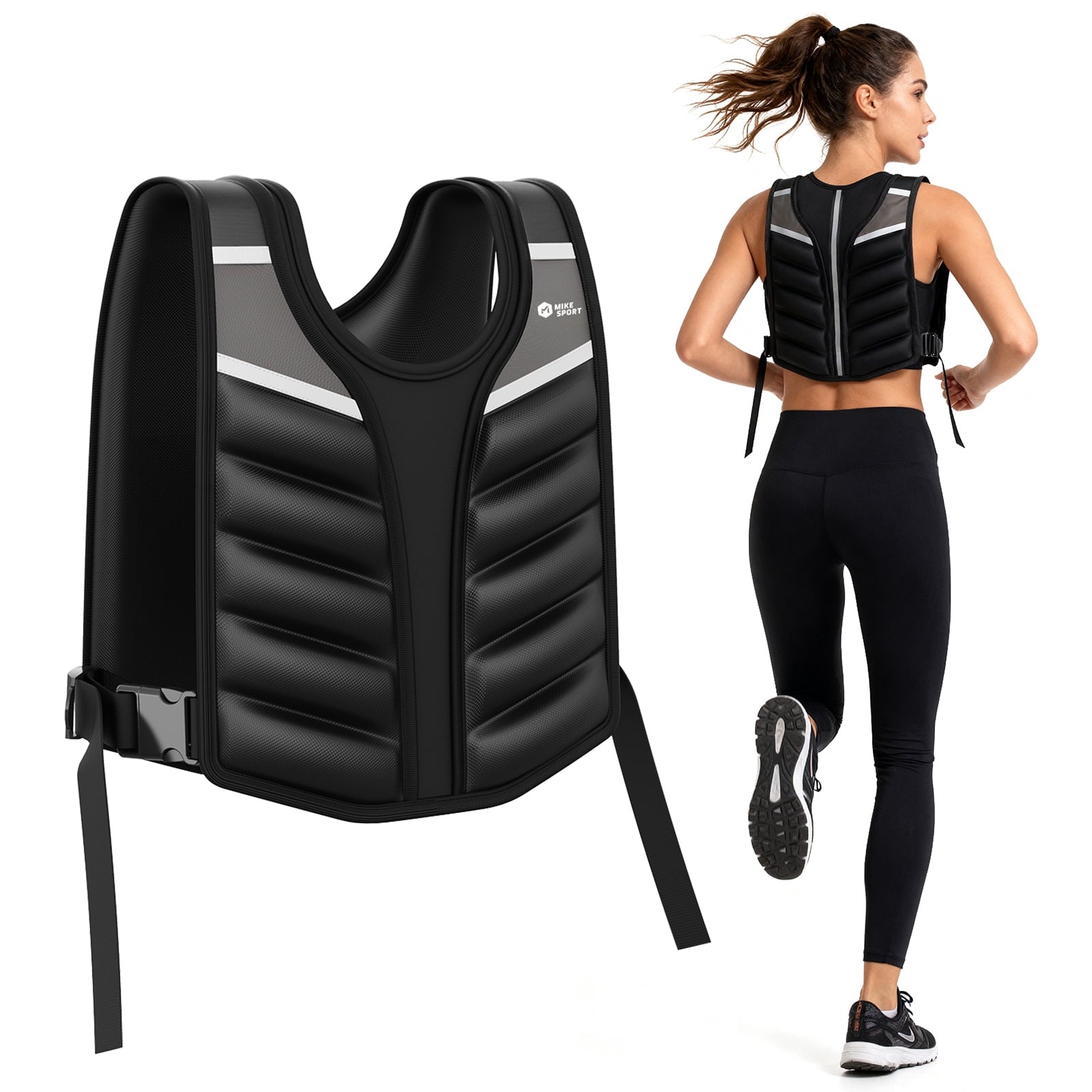 Fenbeli Weighted Vest 15lb/20lb for Men Women, Adjustable Body Weight Vest with Iron Sand, Reflective Stripes, Breathable Padded Shoulder Training Vest for Running Walking Workout, Black