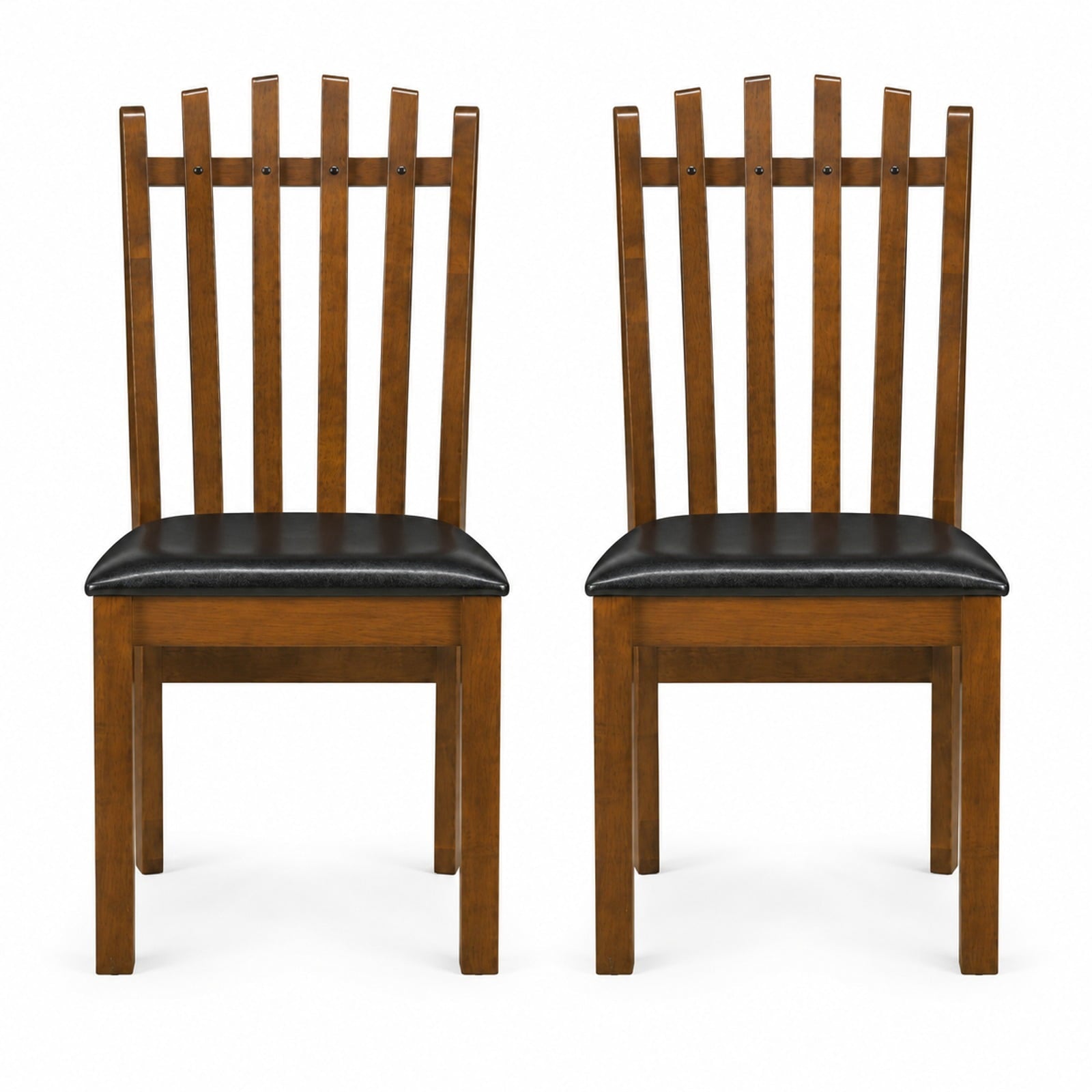 Fenbeli Wooden Dining Chair Set of 2 with Spindle Back and PU Leather Seat, 330 lbs Capacity, Rubber Wood PU Leather Sponge Frame, Black