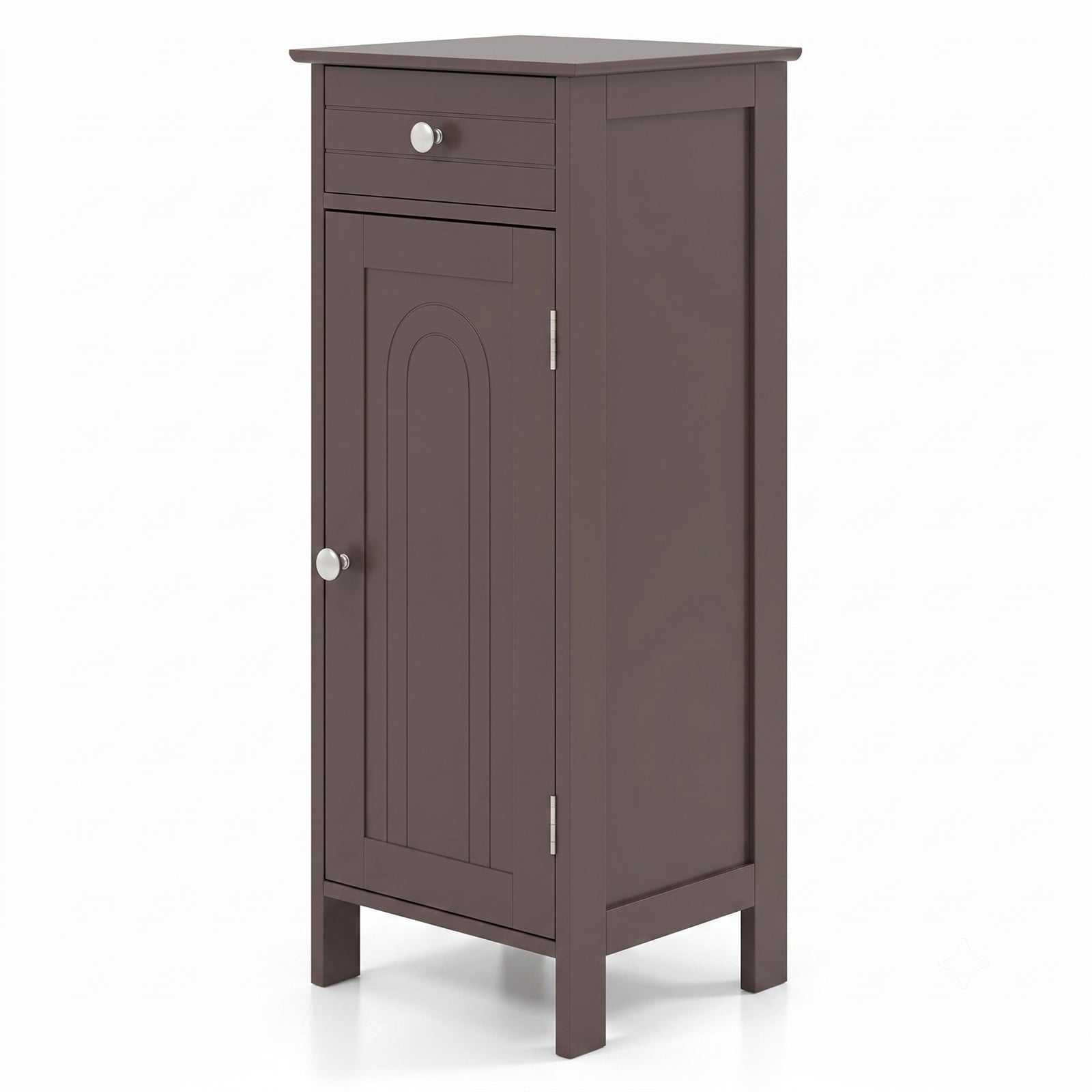 Fenbeli Wooden Floor Storage Cabinet, Free-Standing Bathroom Organizer with Drawer and 2 Adjustable Shelves, Narrow Side Cabinet for Living Room Bedroom, Brown