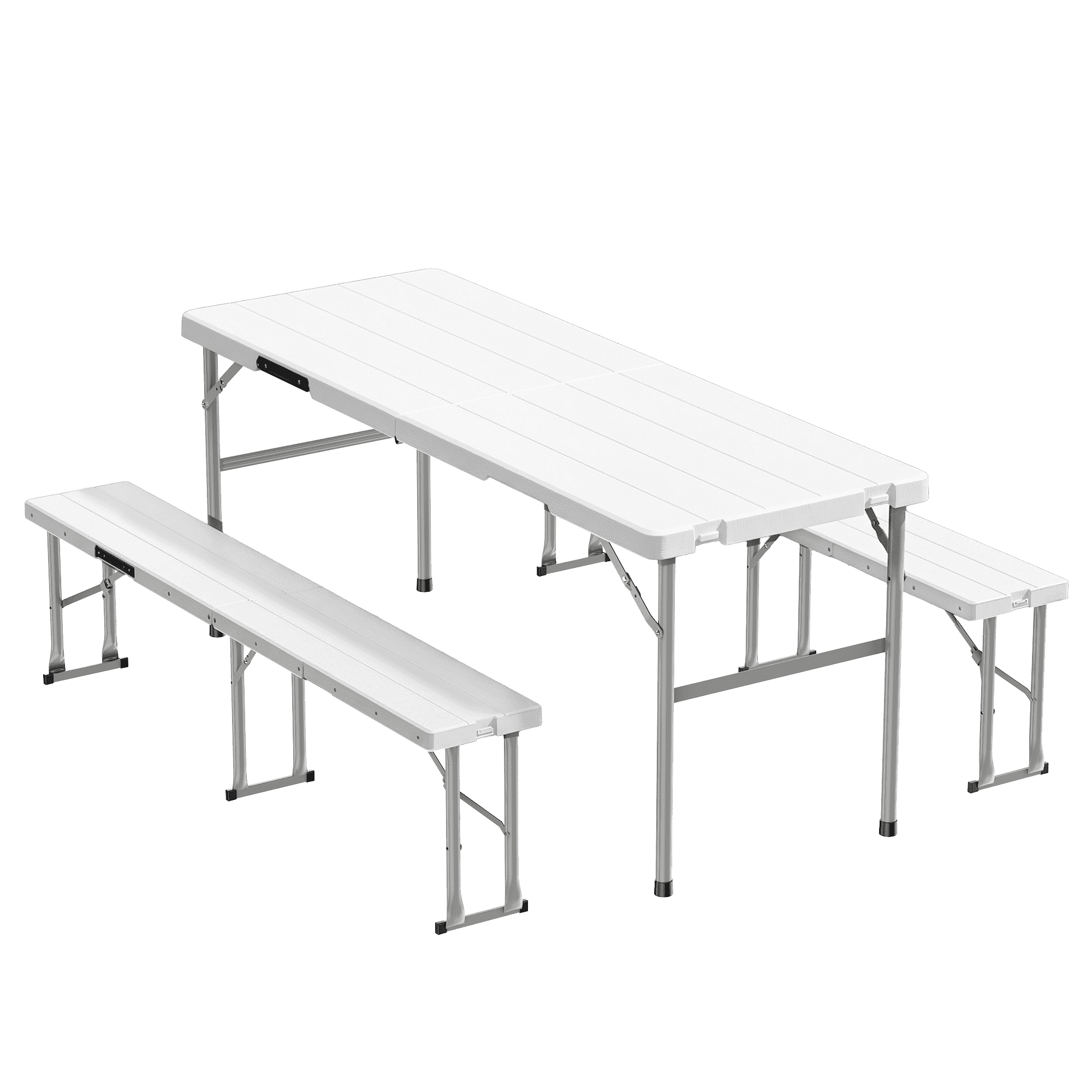 Fenbeli Folding Picnic Table with 2 Benches Portable Picnic Table Set for Camping Outdoor Patio Dining, White