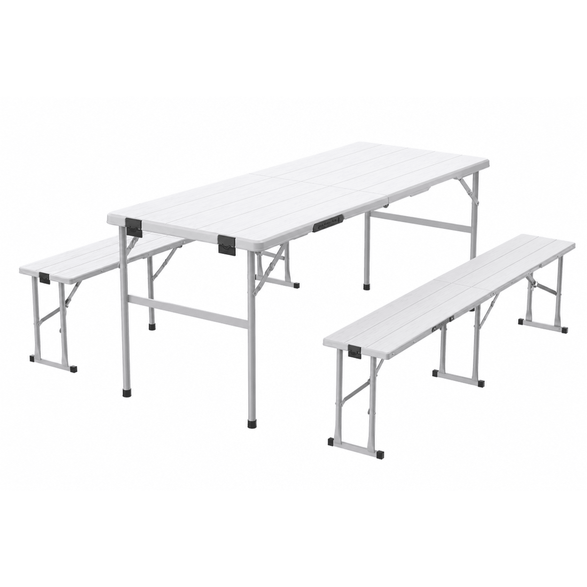 Fenbeli wood Grain Folding Table with 2 Benches - White