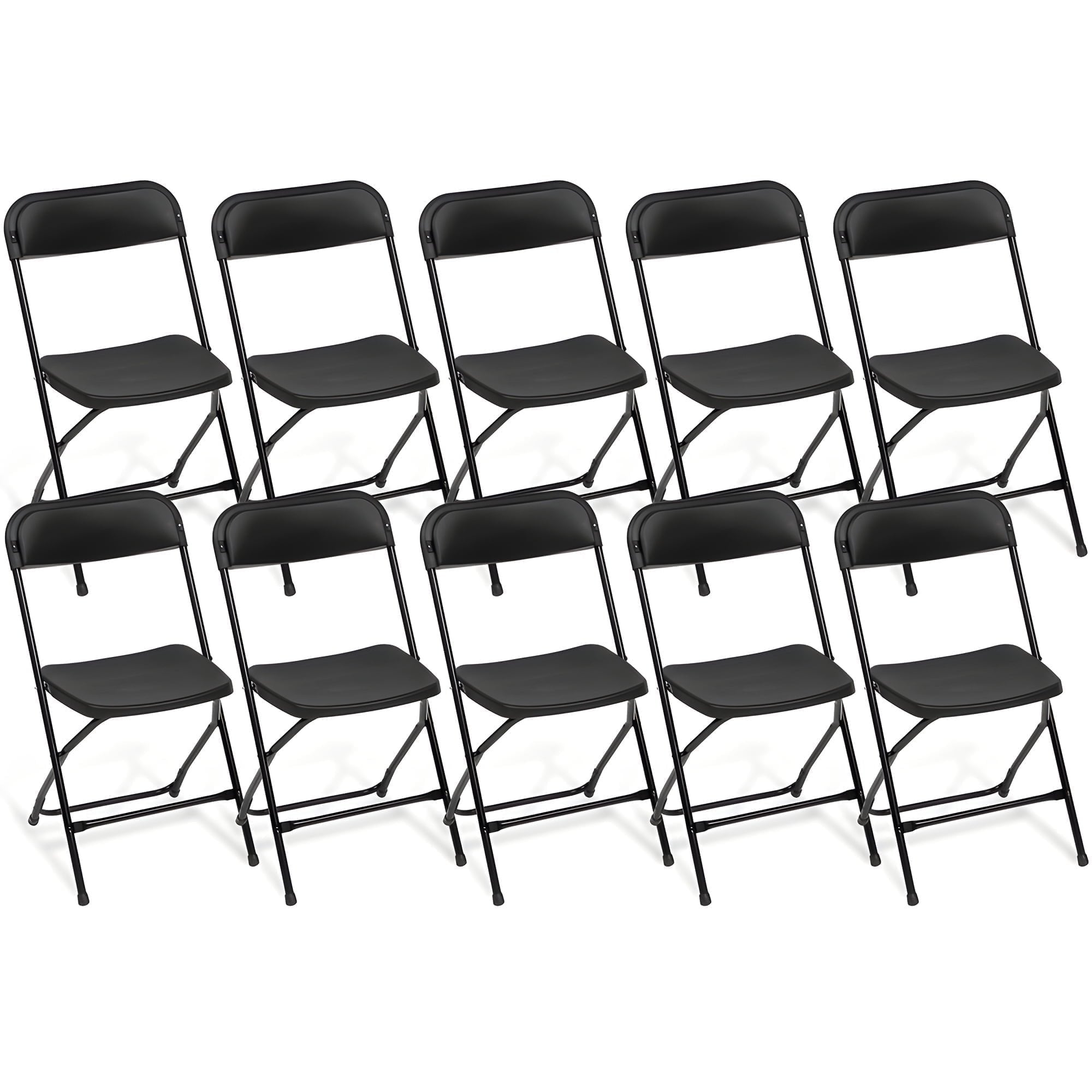 Furnibear 10 Pack Plastic Folding Chairs Indoor/Outdoor Foldable Chair Set, 350 lbs Capacity, Black