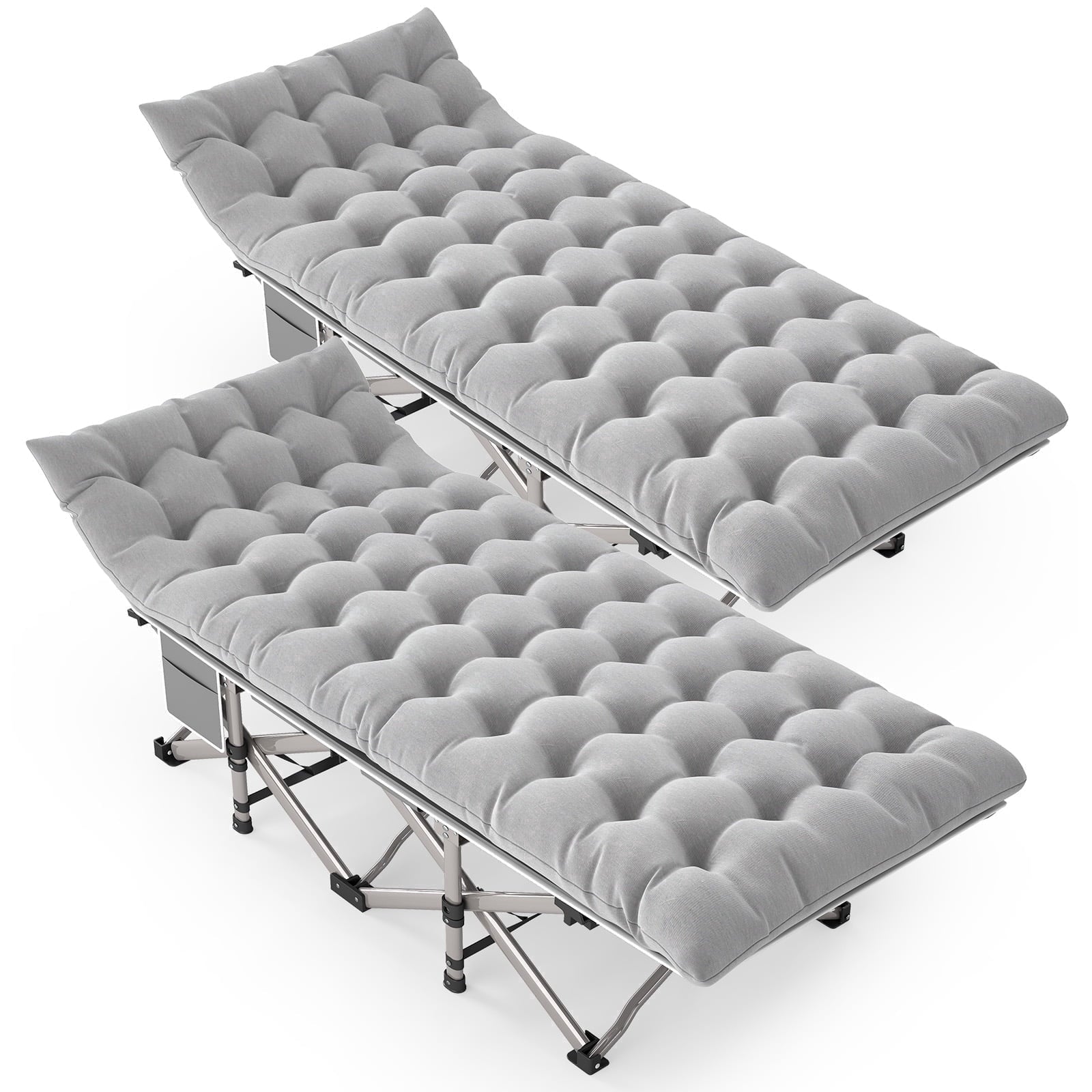 Fenbeli 2 Pack Camping Cot with Mattress Heavy Duty Folding Cot Bed for Adults, Gray