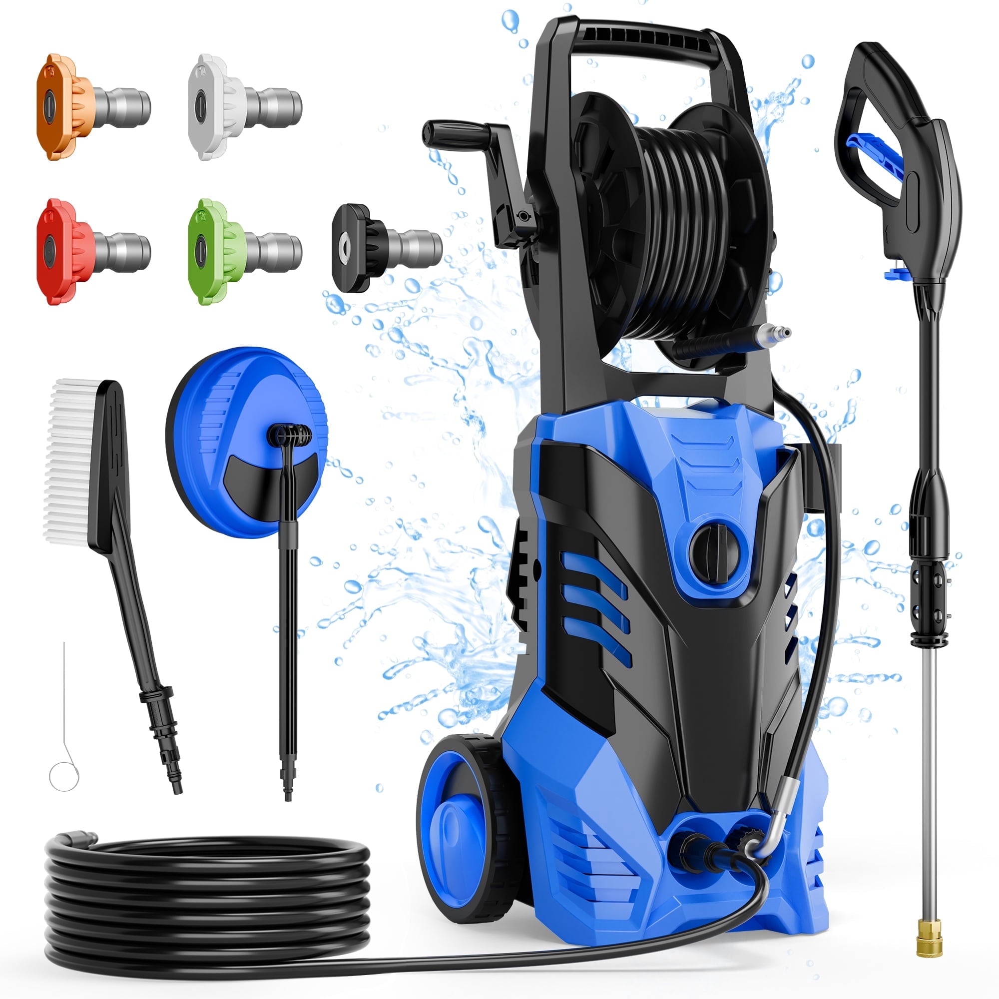 Fenbeli 3800 PSI Electric Pressure Washer - Lightweight with Wheels, Easy to Assemble, 2.0GPM, Includes 5 Nozzles for Cars, Fences, Driveways,Blue