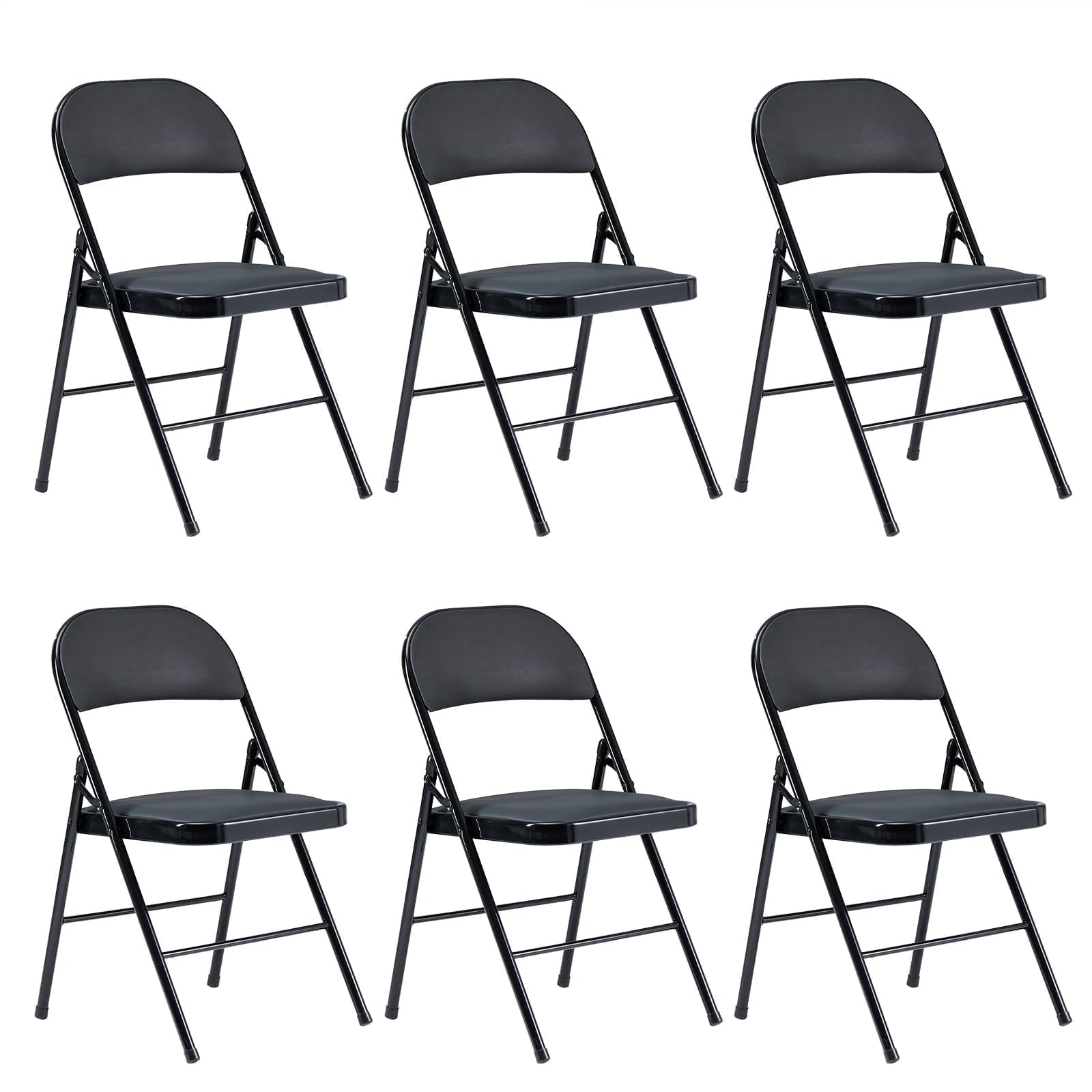 Furnibear 6 Pack Folding Chairs, Leather Padded Cushion Chairs with Comfortable Cushion and Stainless Steel Frame for Home and Office, for Indoor Events,Black