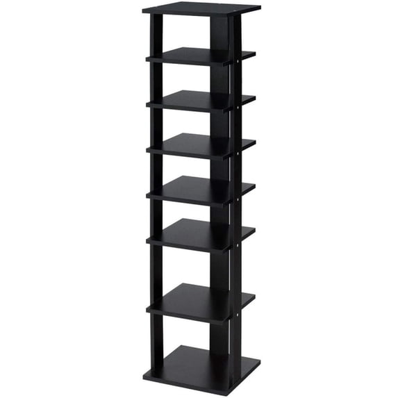 Furnibear 7-Tier Vertical Wooden Shoe Rack, Tall Slim Corner Shoe Tower for Narrow Spaces, Space-Saving Storage Organizer for Entryway and Bedroom, Black