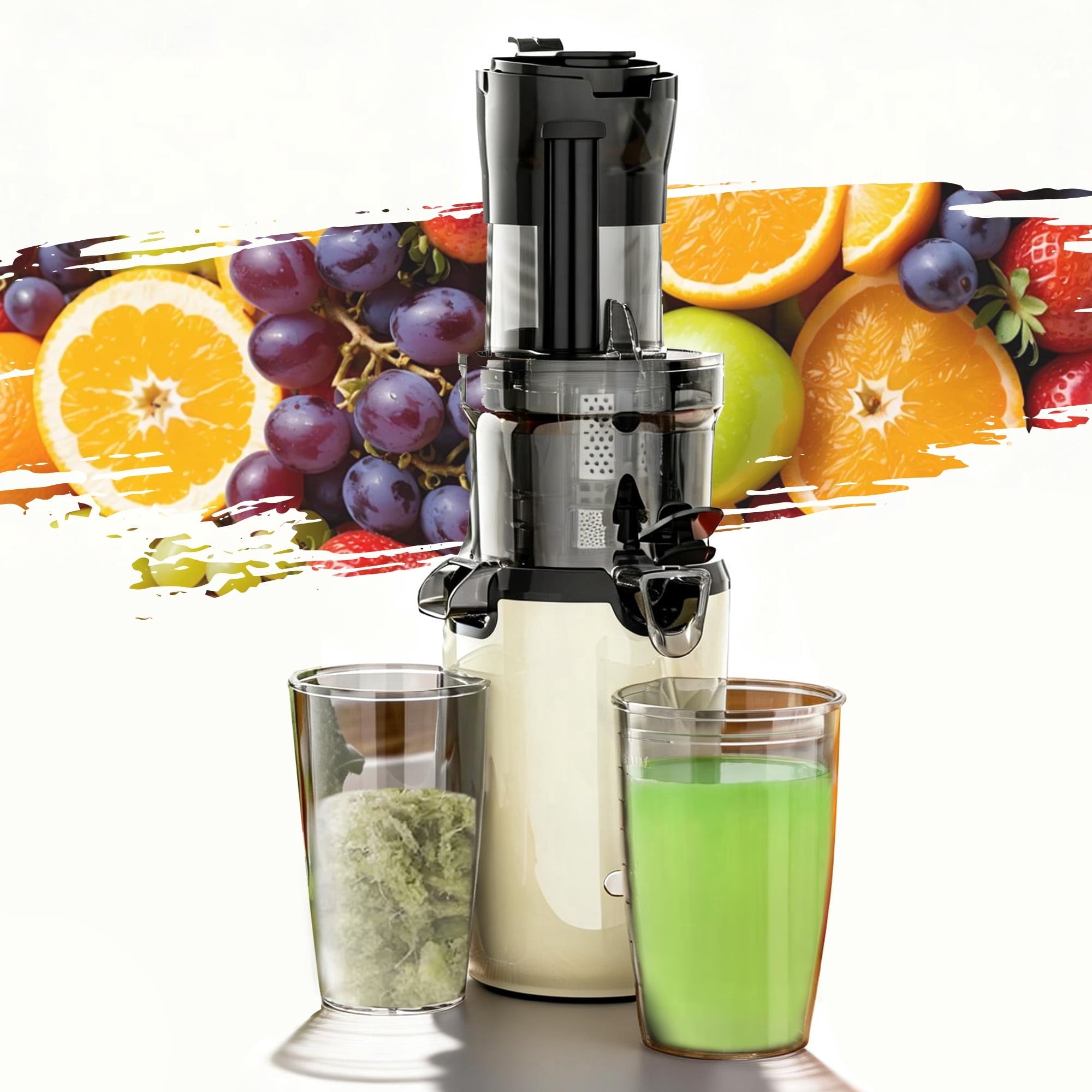 Fenbeli Juicer Machine,Cold Press Juicer with 3.2 inch Wide Feed Chute, Slow Masticating Juicer for Whole Fruits & Vegetables, Easy to Clean, High Juice Yield