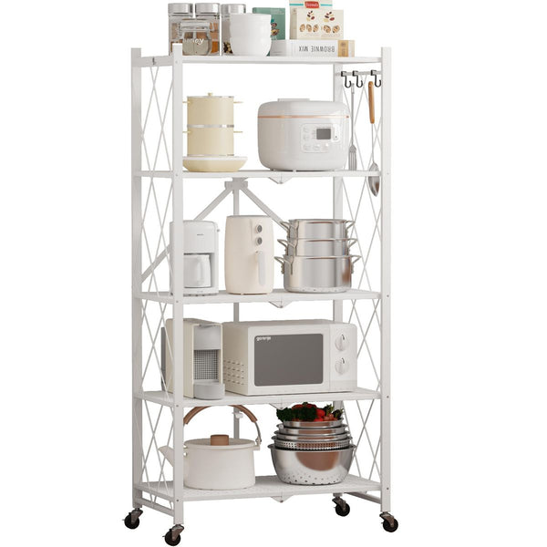 5-Tier Foldable Storage Shelves Adjustable Organizer Rack with Wheels