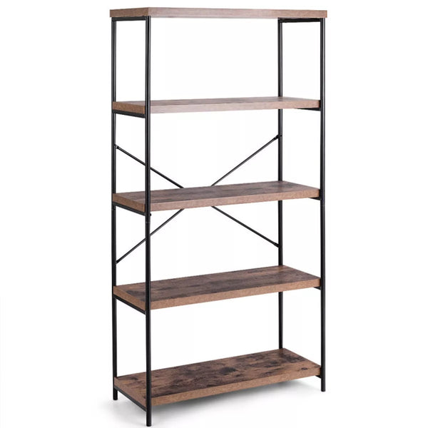 5-Tier Brown Pantry Organizer Industrial Bookshelf Display Storage Rack
