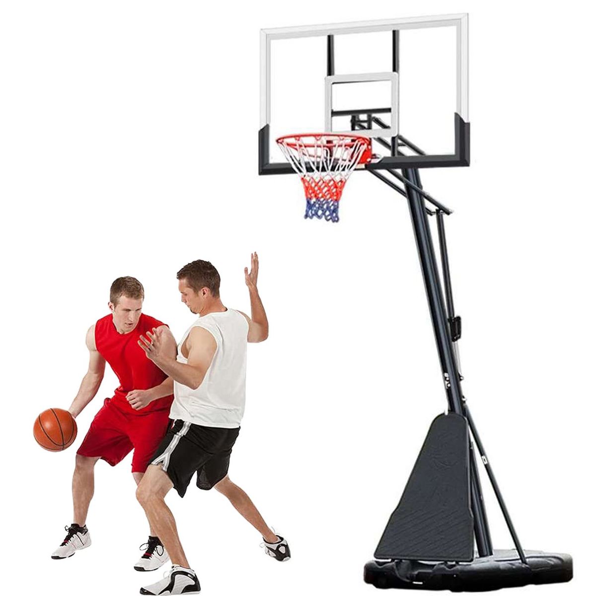Portable Basketball Hoop 54in Impact Stand Adjustable Height with Shatterproof Backboard Wheels for Outdoor Play