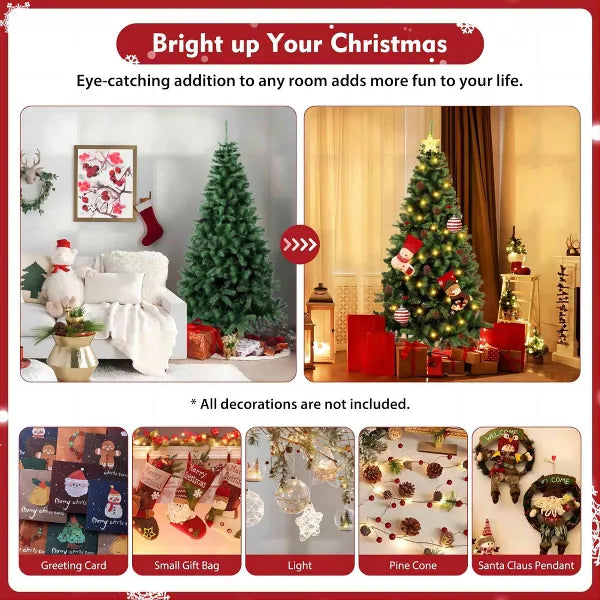 7.5ft Snow Flocked Hinged Artificial Christmas Tree Without Lights, White