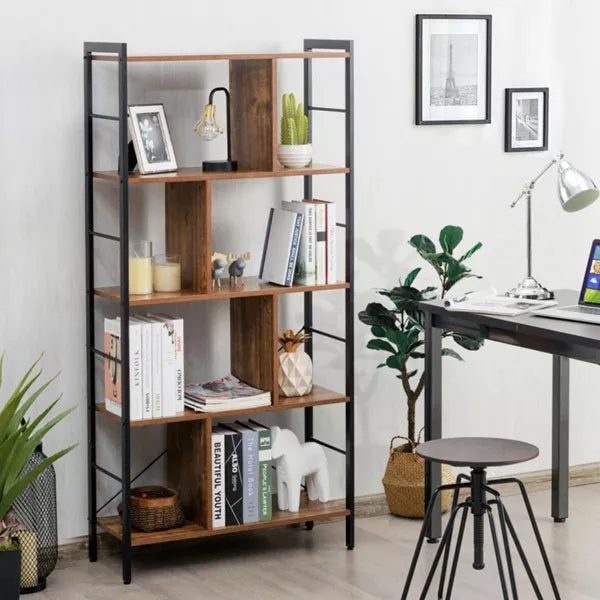 4-Tier Brown Pantry Organizer Industrial Bookshelf Display Storage Rack