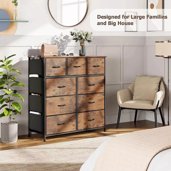 9 Drawer Dresser Storage Organizer Chest Dresser Steel Frame & Wood Top