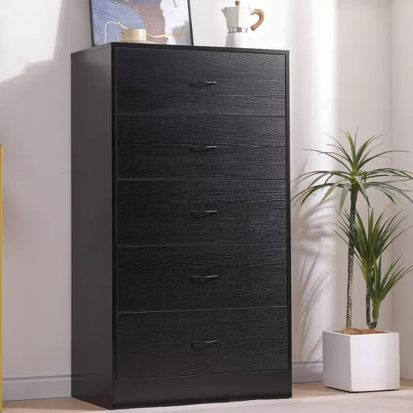 5 Drawer Dresser Chest Elegant Storage for Bedroom Black