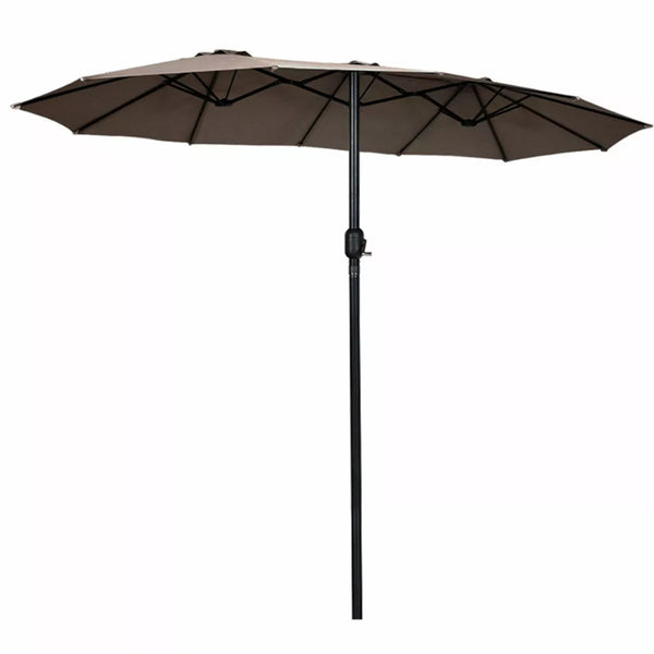 15 ft. Market Double Sided Outdoor Patio Umbrella with Crank and UV Sun Protection in Beige