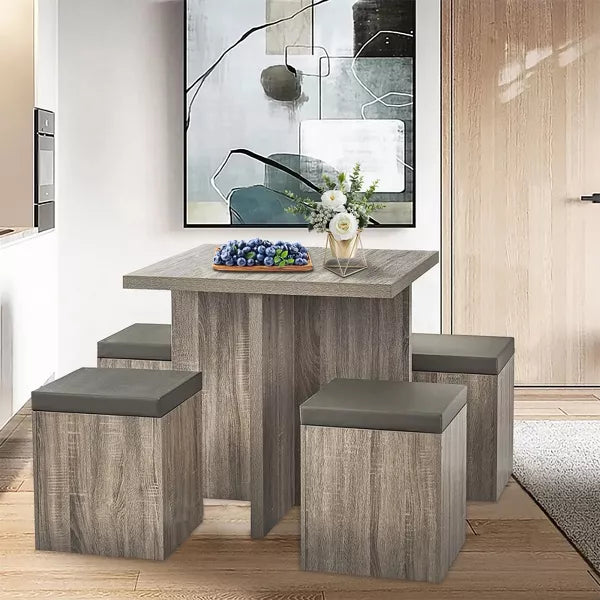 5 Piece Dining Table Set for One Dining Table and 4 Storage Ottomans