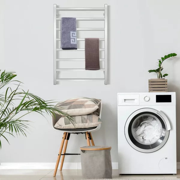 Electric Plug-In Wall-Mounted Towel Warmer Drying Rack in Silver