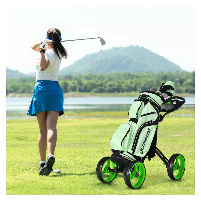 Golf Push Cart with 4 Wheels, Braking System, Scoreboard, and Adjustable Handle