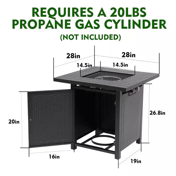 50,000 BTU Propane Fire Pit Table 28" Patio Square Gas Fireplace