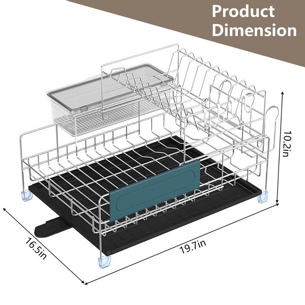 Dish Drying Rack 2-Tier Detachable Stainless Steel Rack with Cutlery Box and Cup Holder
