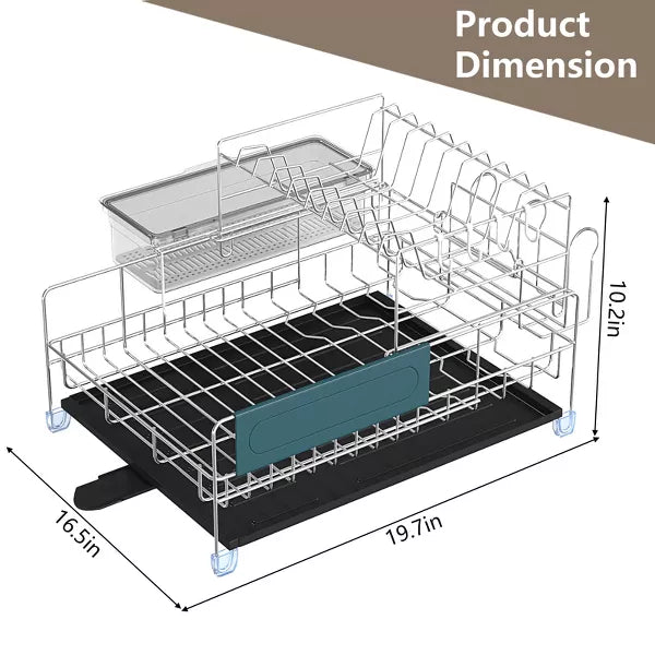 Dish Drying Rack 2-Tier Detachable Stainless Steel Rack with Cutlery Box and Cup Holder