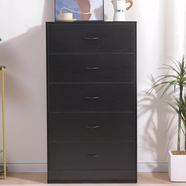 5 Drawer Dresser Chest Elegant Storage for Bedroom Black