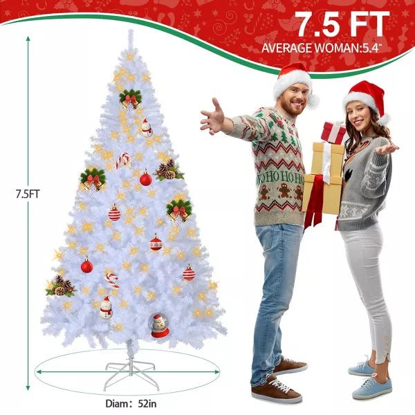 7.5ft Premium Hinged Artificial Christmas Tree with 1350 Branch Tips and Sturdy Metal Base