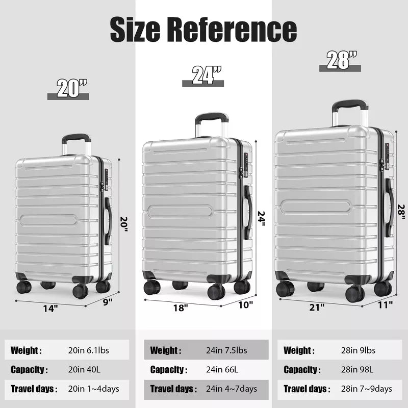 3 Piece Hardside Luggage Set Suitcase Set with Spinner Wheels and TSA Lock