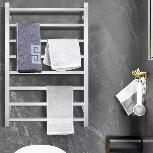 Electric Plug-In Wall-Mounted Towel Warmer Drying Rack in Silver