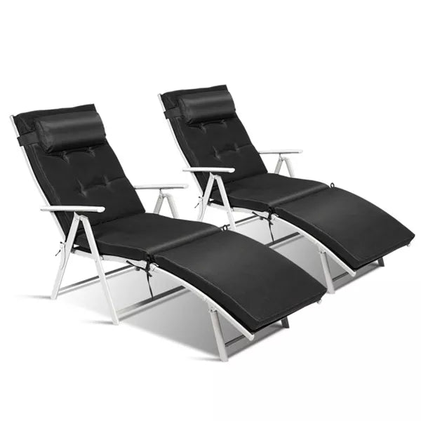 Metal Folding Outdoor Patio Chaise Lounge Adjustable Recliner with Black Cushion