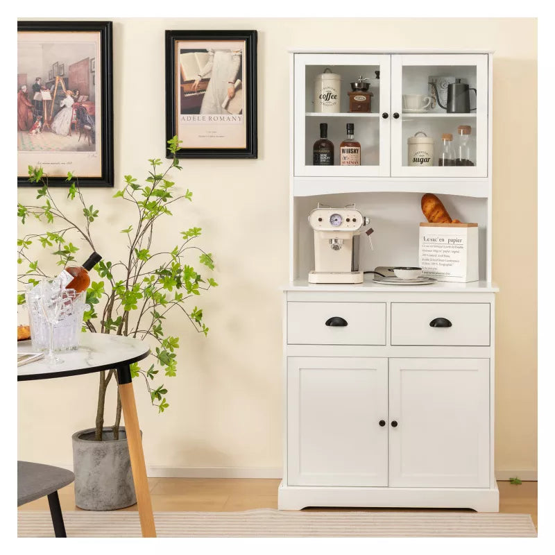 White Tall Sideboard: 2 Drawers, Adjustable Shelves