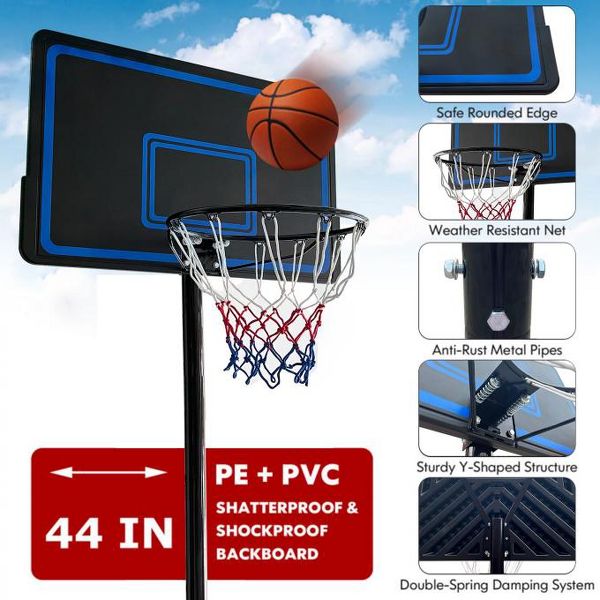 44in Portable Basketball Hoop with 7.5 - 10 ft. Height Adjustable for Kids/Teens/Adults