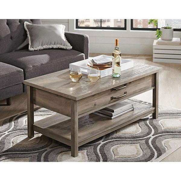 Lift Top Coffee Table with Storage Shelf Modern for Living Room Rustic Gray Finish
