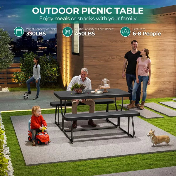 4.5ft Picnic Table with 2 Benches Heavy-Duty Table for 4-6 Person