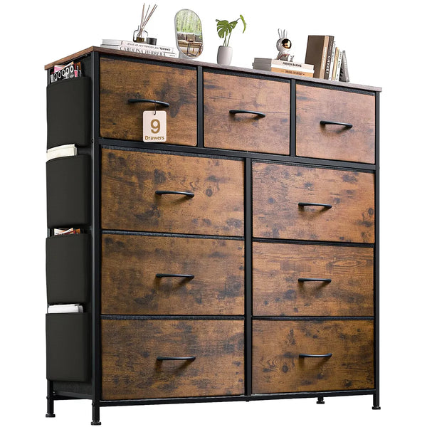 9 Drawer Dresser Storage Organizer Chest Dresser Steel Frame & Wood Top