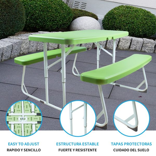 Kids Picnic Table Set with 2 Benches Durable Steel Frame for Indoor Outdoor Use