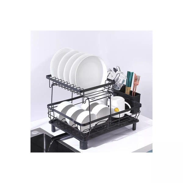 2-Tier Multi-Functional Dish Drying Rack with Upgraded Drain Board