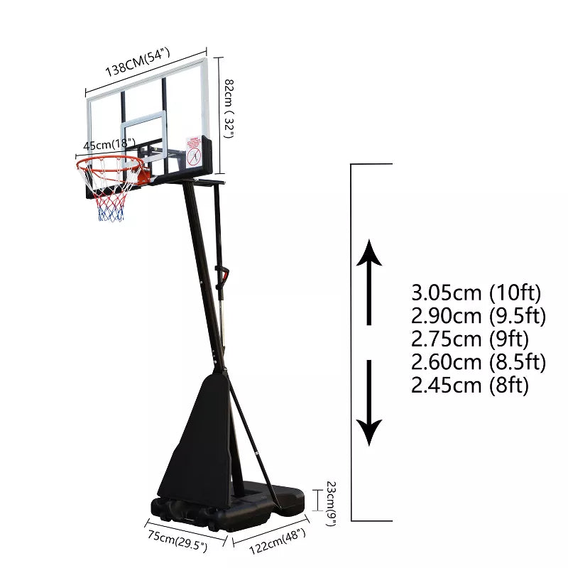 Portable Basketball Hoop 44 Impact Stand Adjustable Height with Shatterproof Backboard Wheels for Outdoor Play