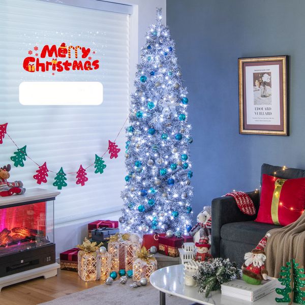 7ft Black & White Pre-Lit Christmas Tree with 250 Cool-White LEDs