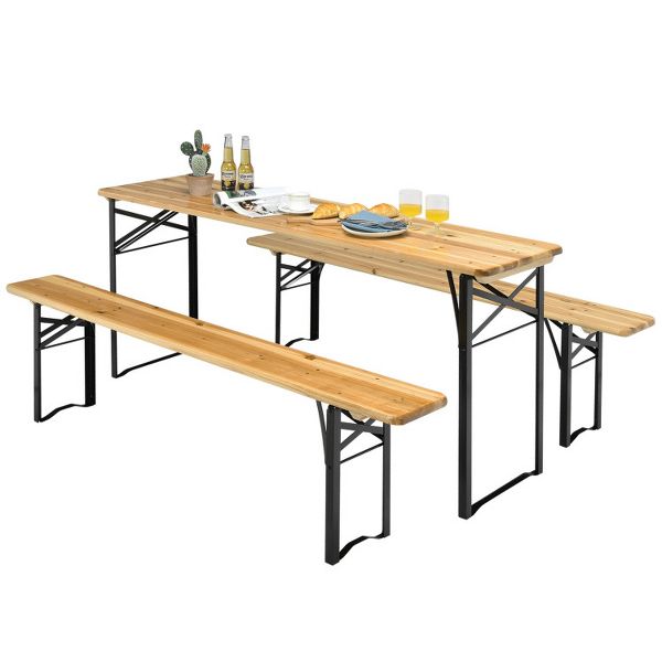 3-Piece Folding Wooden Picnic Table Bench Set