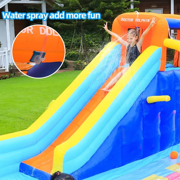 Inflatable Water Slide Kids Splash Pool with Blower