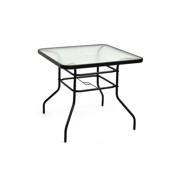 32in Round Patio Table ,Tempered Glass & Steel Frame with Umbrella Hole