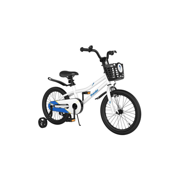 18-Inch Children's Bicycle with Adjustable Seat, Safety Brakes, and Detachable Training Wheels in White